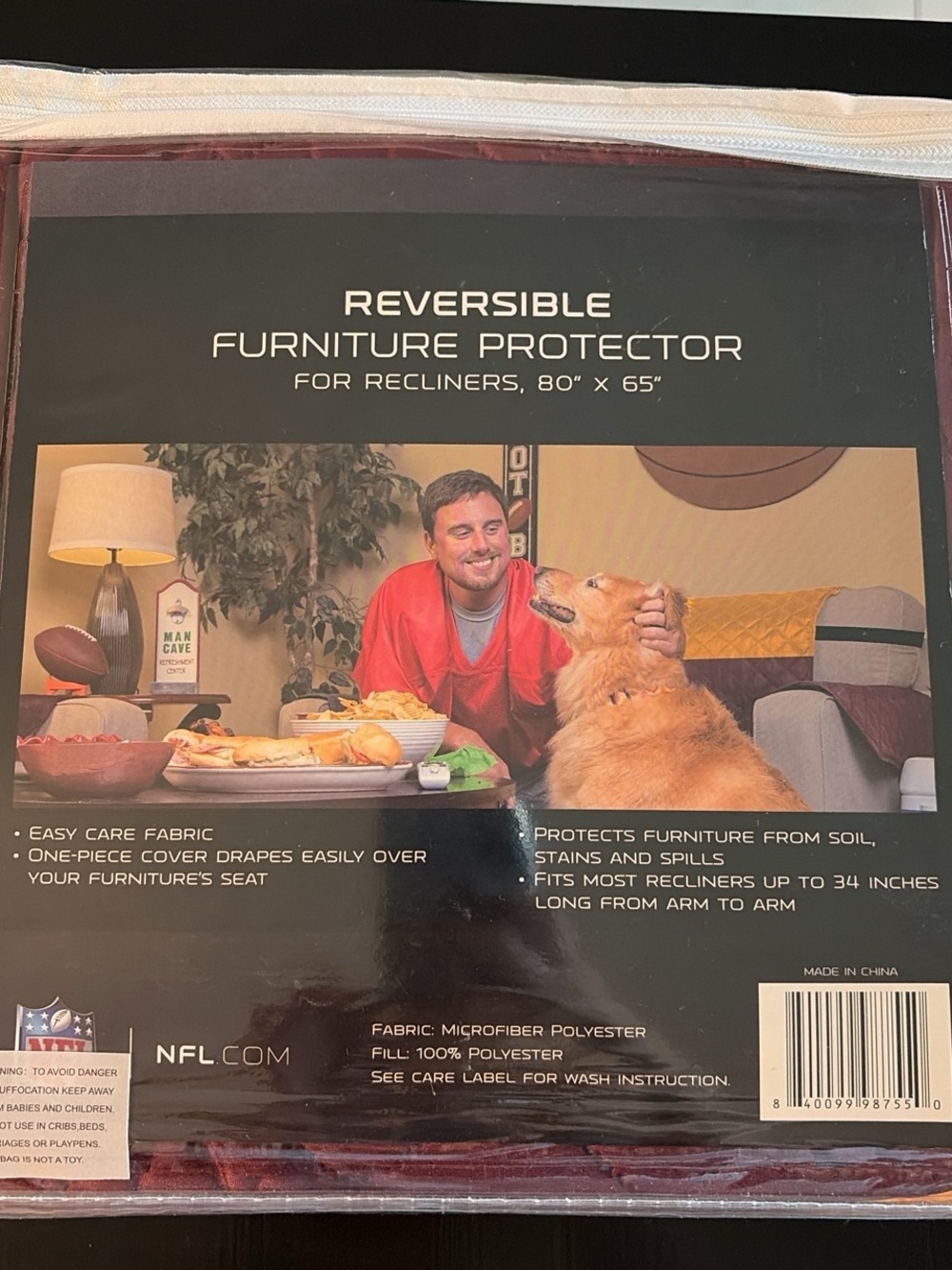 New ,NFL Reversible Furniture Protector in Burgundy & Gold, and set of pilsners - Picture 4 of 6